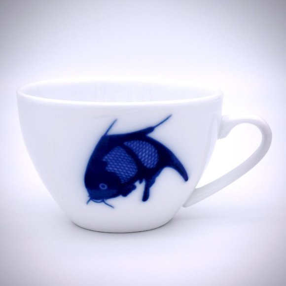 Misty Rose Vintage Koi Teapot Set of 4 Cups Super White China Cobalt Blue Teacup - Picture 10 of 11